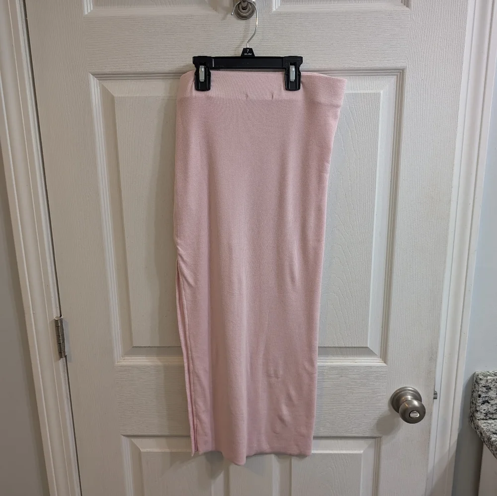 Cotton Citizen Soft Pink Ribbed Midi Slit Skirt -‎ Size L